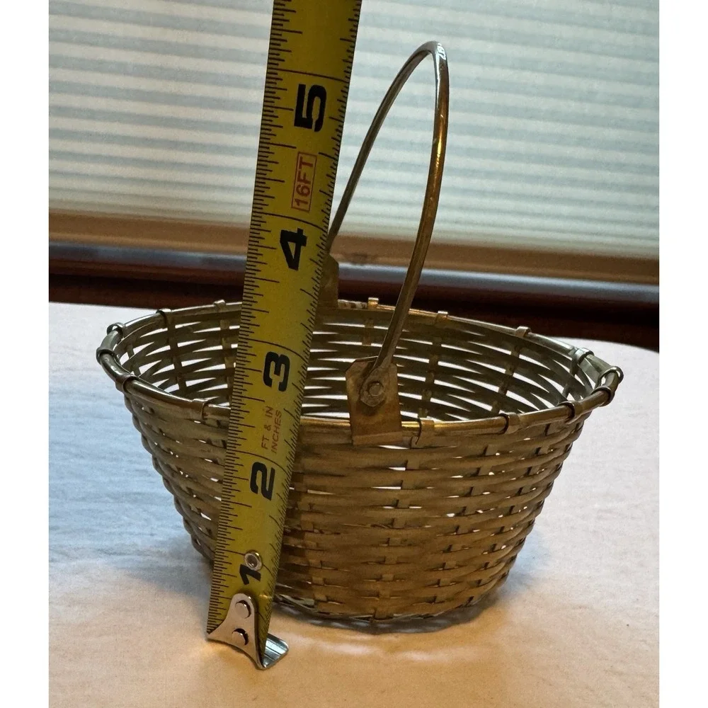 Vintage Brass Wire‎ Metal Woven Baskets W/ Movable Handle Made In India MCM mini